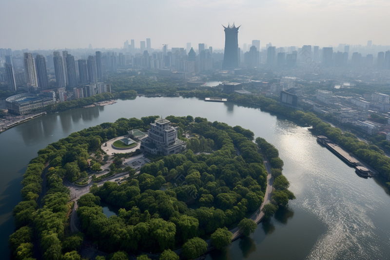 蓝色天空下唯美的城市与自然融合的美丽景象,高清,摄影图,摄影图片,图片大全,摄影图免费下载